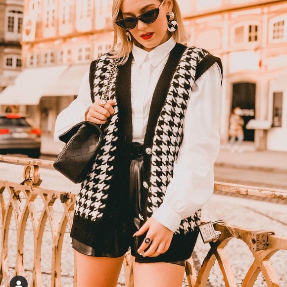 MANGO houndstooth knit jeweled vest blogger favorite - Picture 11 of 16